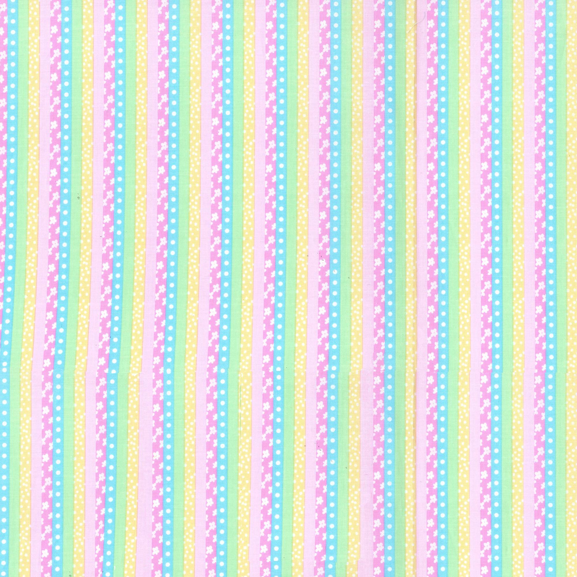 Fabric Traditions Pink Flower Stripe Cotton Fabric